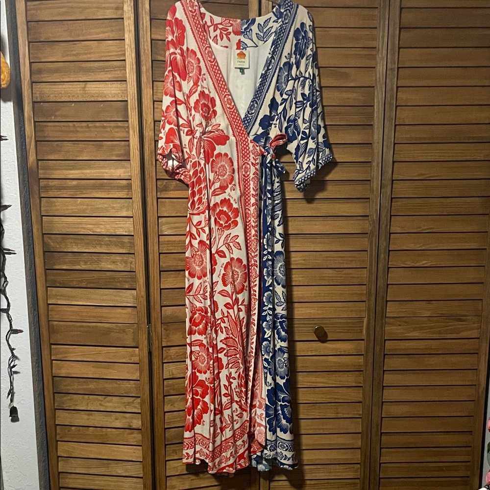 FARM Rio Red and Blue Floral Maxi Dress
